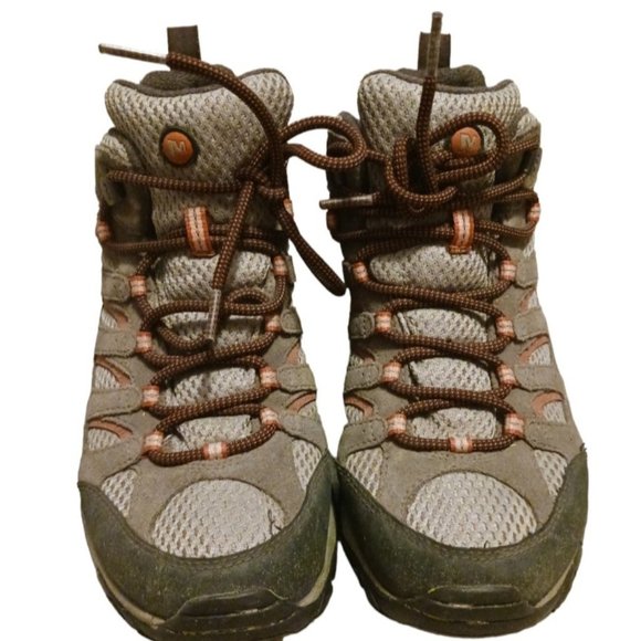 Merrell Moab Waterproof Mid Hiking Shoes Suede Brown Red Womens Size 8.5 - Picture 2 of 5